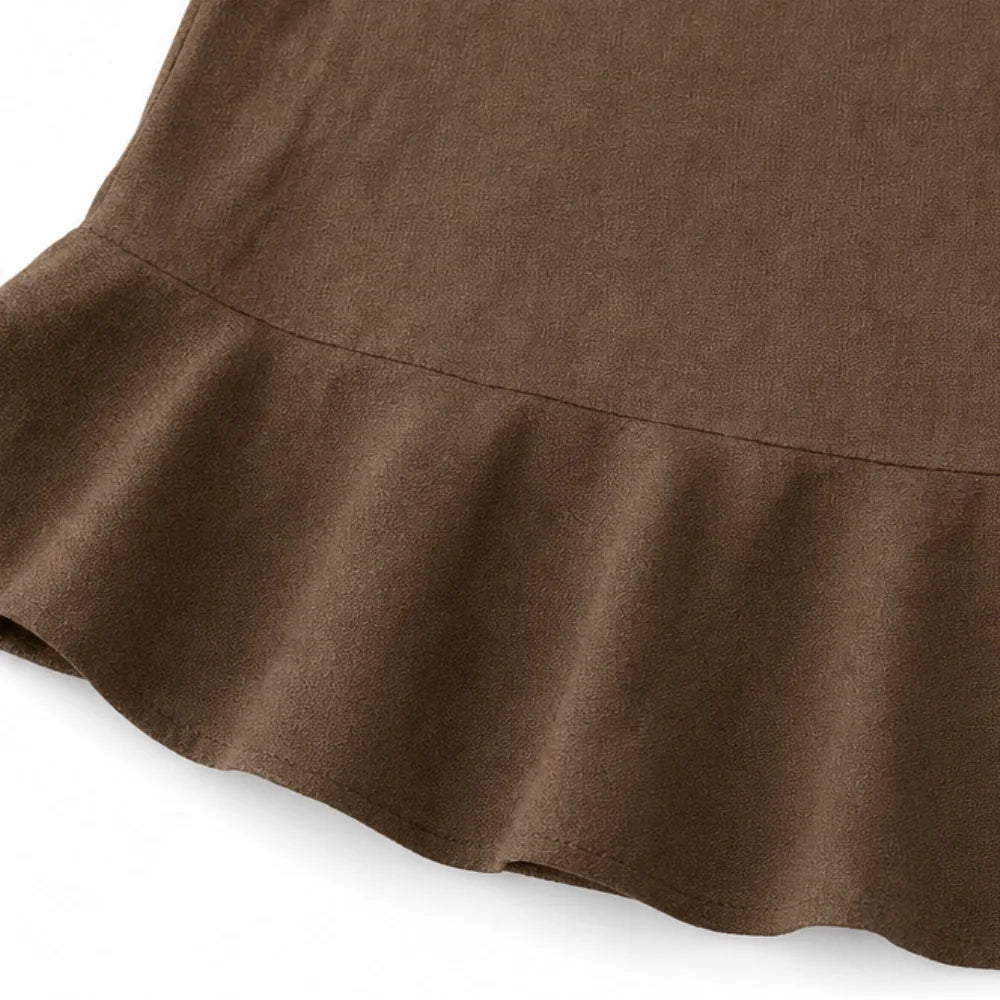 Chocolate Women's Sleeveless V-Neck Blouse — Natalie Lightweight Ruffle Peplum - Hem Detail