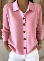 Pink Women's Shawl Collar Cardigan with Button-Front & Ribbed Knit Trim