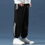 Black Men's Jogger Pants with Sherpa Lining & Striped Side Panels