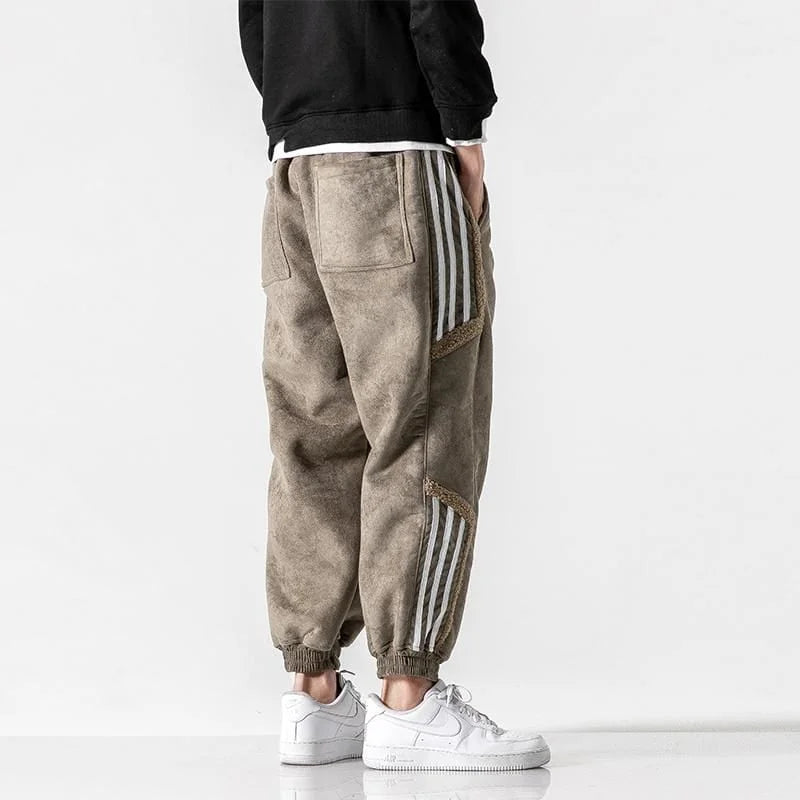 Men's Jogger Pants with Sherpa Lining & Striped Side Panels - Back Full