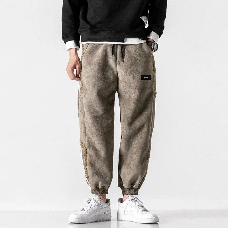 Men's Jogger Pants with Sherpa Lining & Striped Side Panels - Front Full