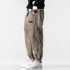 Brown Men's Jogger Pants with Sherpa Lining & Striped Side Panels