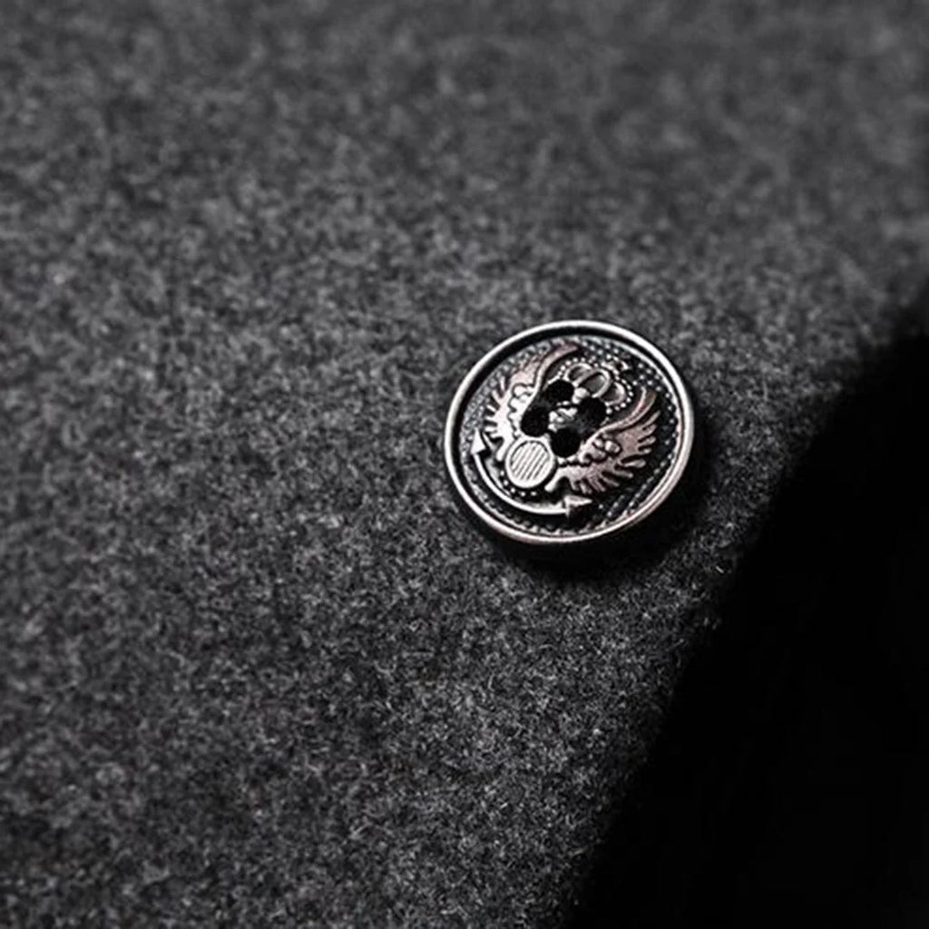 Men's Single-Breasted Overcoat with Stand Collar - Close Up Button