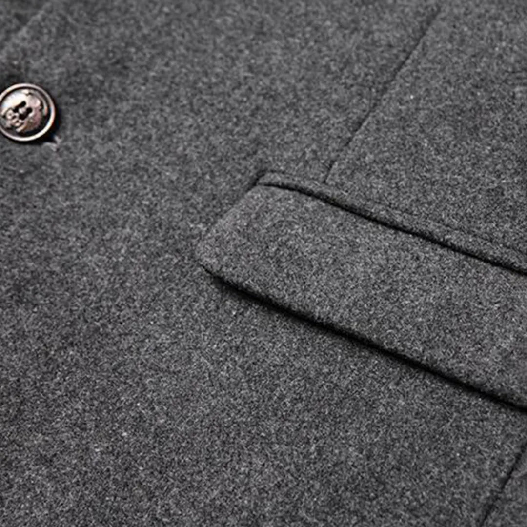 Men's Single-Breasted Overcoat with Stand Collar - Close Up Pocket