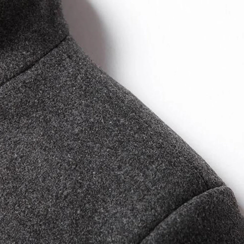 Men's Single-Breasted Overcoat with Stand Collar - Close Up Shoulder