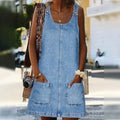 Sofia | Practical Sleeveless Denim Dress With Pockets
