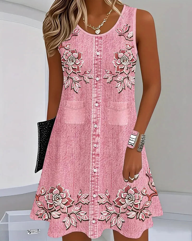 Charley | Sleeveless Embroidered Denim Dress