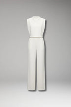 White Women's Sleeveless Wide-Leg Jumpsuit — Gloria Relaxed-Fit Mock Neck Pockets - Front Full Flatlay