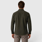 Men's Slim Fit Overshirt with Mandarin Collar & Chest Pockets - Green Back View