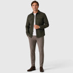 Men's Slim Fit Overshirt with Mandarin Collar & Chest Pockets - Green Full Body Walk