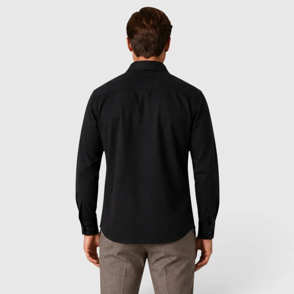 Men's Slim Fit Overshirt with Mandarin Collar & Chest Pockets - Back Solid