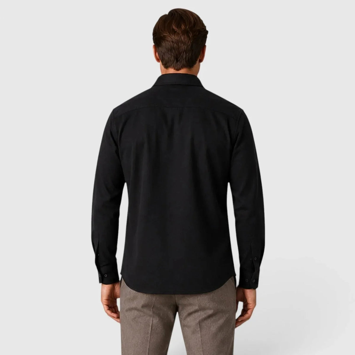 Men's Slim Fit Overshirt with Mandarin Collar & Chest Pockets - Back Solid