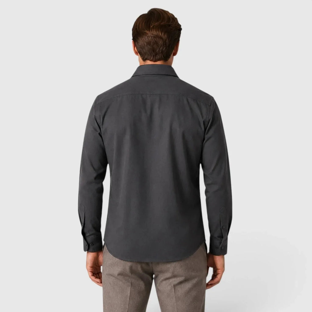 Men's Slim Fit Overshirt with Mandarin Collar & Chest Pockets - Back