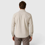 Men's Slim Fit Overshirt with Mandarin Collar & Chest Pockets - Apricot Back Detail