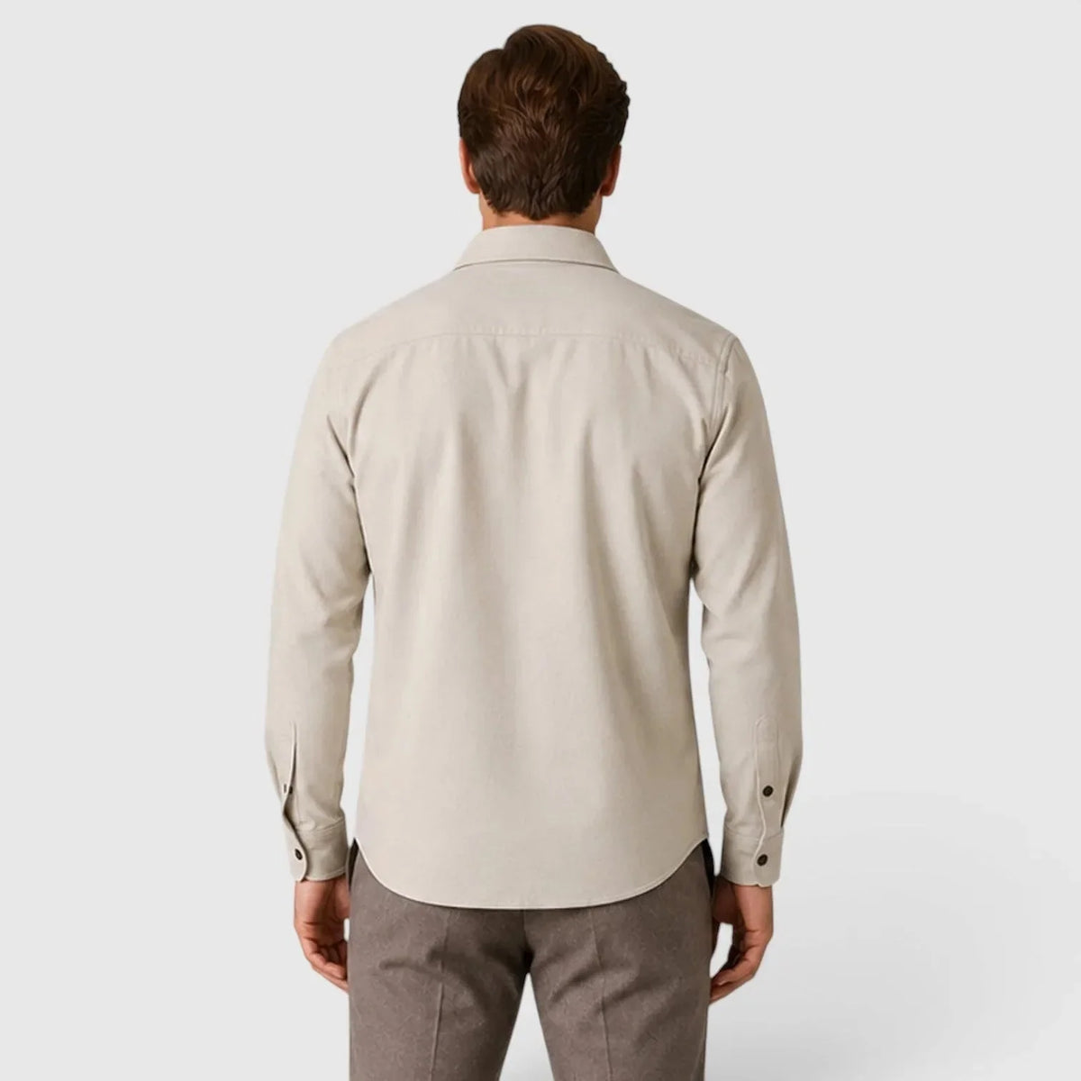 Men's Slim Fit Overshirt with Mandarin Collar & Chest Pockets - Apricot Back Detail