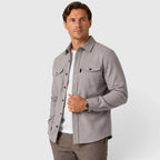 Men's Slim Fit Overshirt with Mandarin Collar & Chest Pockets - Front Angle