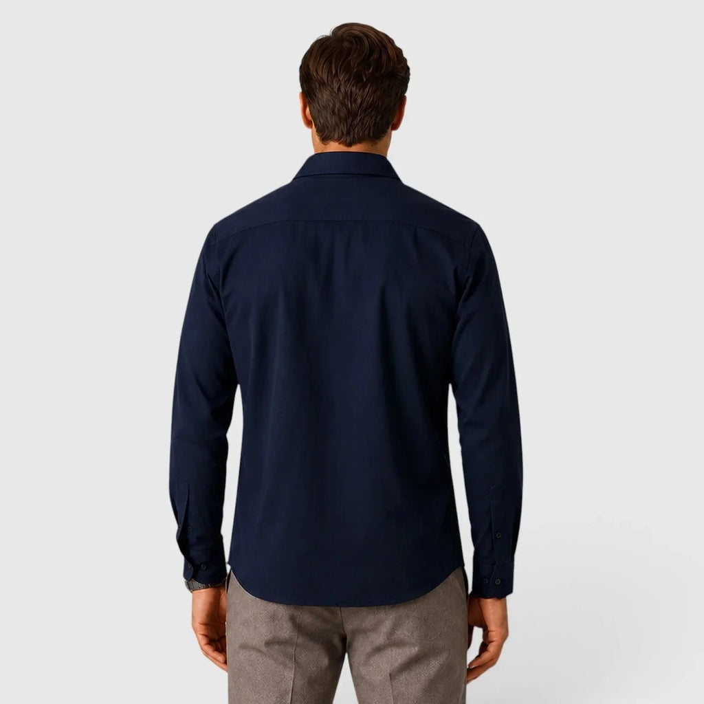 Men's Slim Fit Overshirt with Mandarin Collar & Chest Pockets - Back Plain