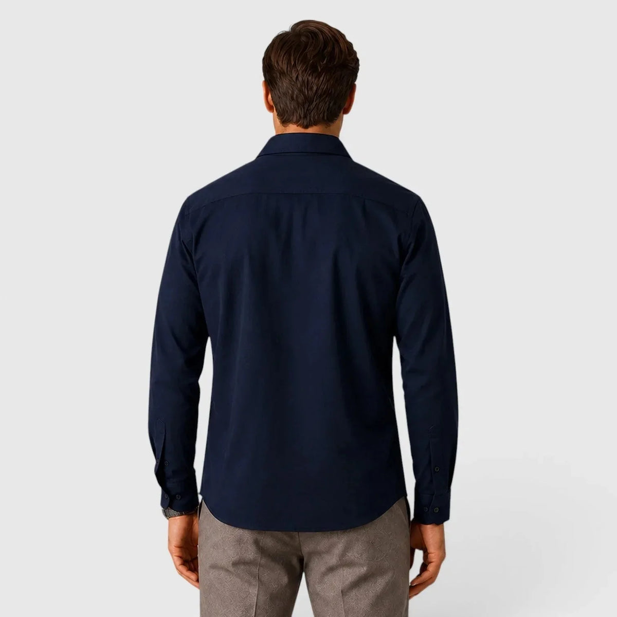 Men's Slim Fit Overshirt with Mandarin Collar & Chest Pockets - Back Plain