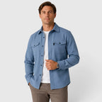 Sea Blue Men's Slim Fit Overshirt with Mandarin Collar & Chest Pockets