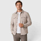 Light Apricot Men's Slim Fit Overshirt with Mandarin Collar & Chest Pockets