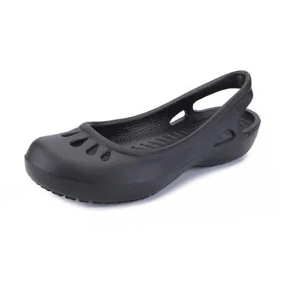 Black Women's Waterproof Slingback Jelly Clogs — Trixie Rounded-Toe Cutout Flat - Studio Side Angle