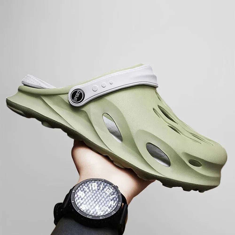 Green Men's Slip-On Clogs — Oscar Cushioned Breathable Lightweight - Side Hold Lifestyle