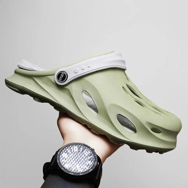 Green Men's Slip-On Clogs — Oscar Cushioned Breathable Lightweight - Side Hold Lifestyle