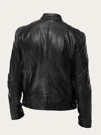 Men's Leather Jacket with Snap Collar & Lightweight Zip-Front Design - Back Full