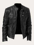 Men's Leather Jacket with Snap Collar & Zip-Front Design — Holden