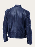 Men's Leather Jacket with Snap Collar & Lightweight Zip-Front Design - Back Full