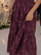 Pink Women's Floral Square Neck Puff Sleeve Midi Dress with Embroidered Tiered Skirt — Margot - Side Full