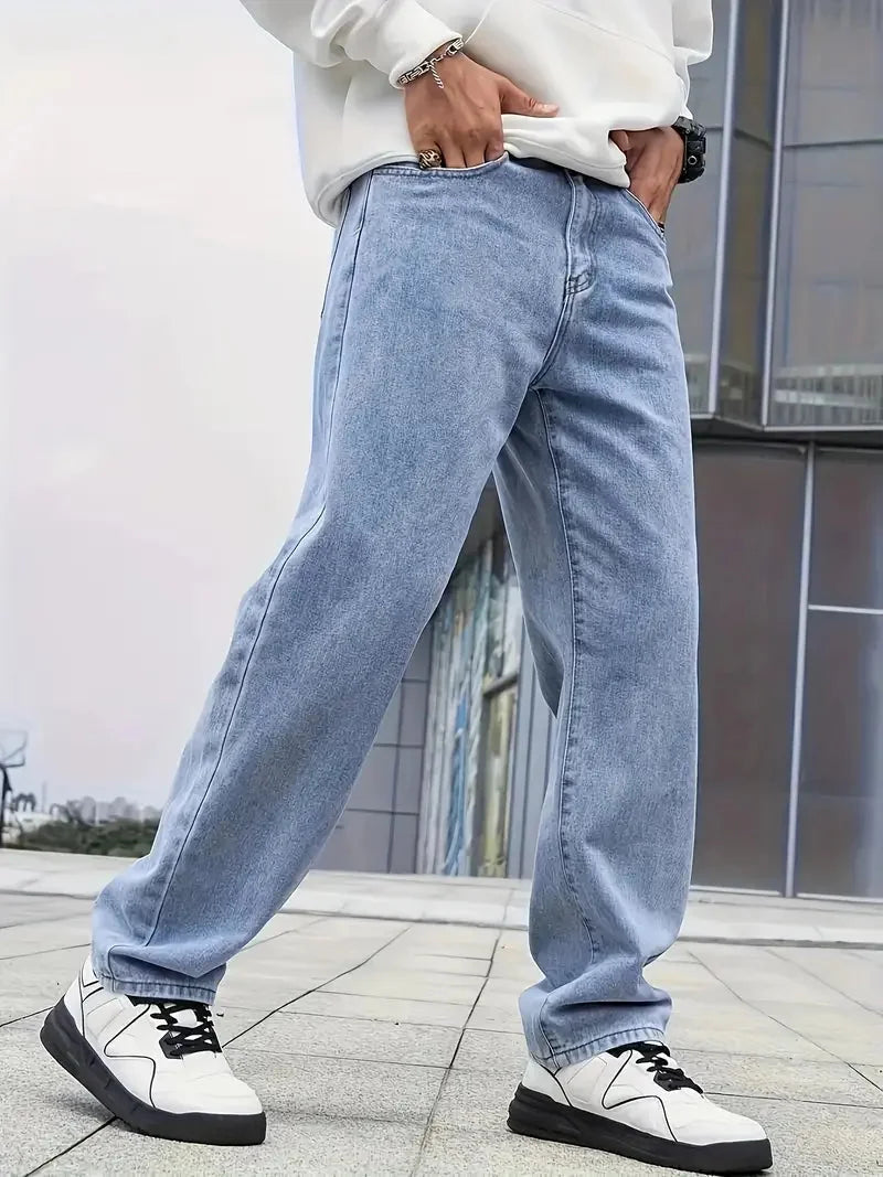 Blue Men's Straight Leg Jeans with Relaxed Comfort Fit — Beau