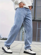 Blue Men's Straight Leg Jeans with Relaxed Comfort Fit — Beau