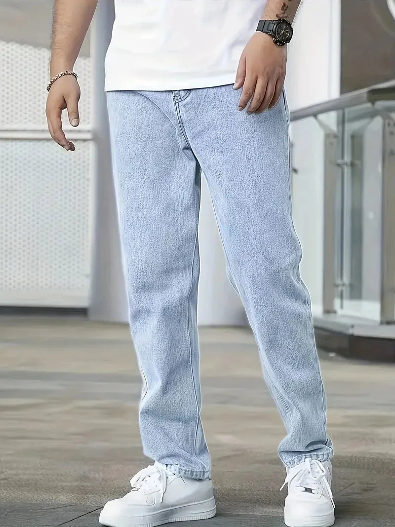 Light Blue Men's Straight Leg Jeans with Relaxed Comfort Fit — Beau - Front Standing