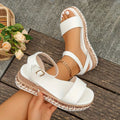 Women's Strap Platform Sandals — Adelaide White Espadrille Wedge