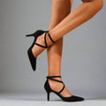 Women's Black Strappy Low Heel Sandals — Sable Adjustable Pointed Toe