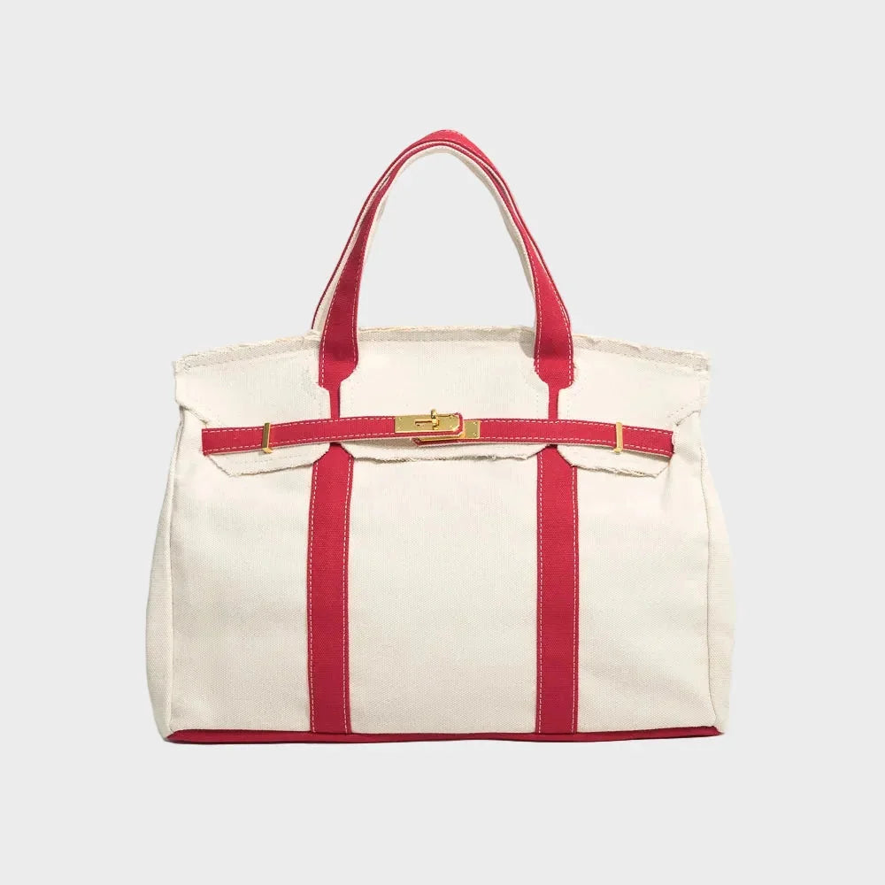 Fire Women's Structured Canvas Tote Handbag with Turn-Lock Closure — Francine - Red