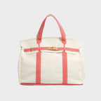 Lady Women's Structured Canvas Tote Handbag with Turn-Lock Closure — Francine - Pink