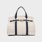 Navy Blue Women's Structured Canvas Tote Handbag with Turn-Lock Closure — Francine