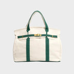 Racing Women's Structured Canvas Tote Handbag with Turn-Lock Closure — Francine - Green