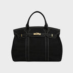 Solid Women's Structured Canvas Tote Handbag with Turn-Lock Closure — Francine - Black