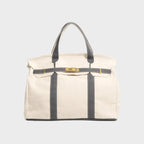 Washed Women's Structured Canvas Tote Handbag with Turn-Lock Closure — Francine - Grey