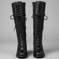 Women's Studded Knee High Boots with Lace-Up Front & Block Heel — Catherine