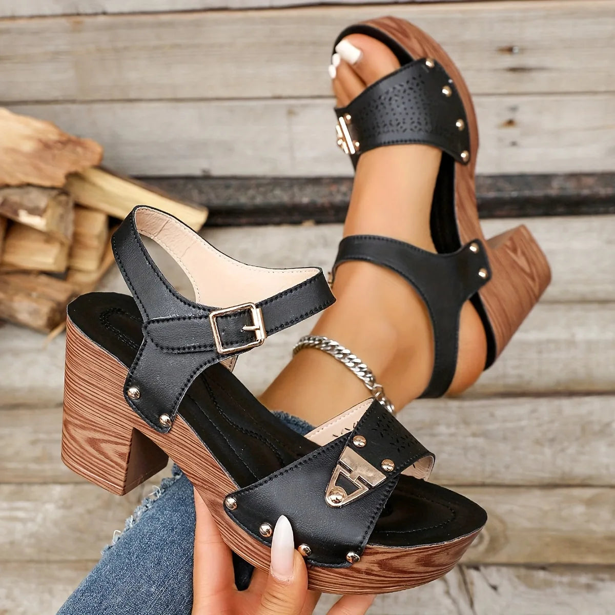 Beatrice | Studded Platform Wedge Sandals