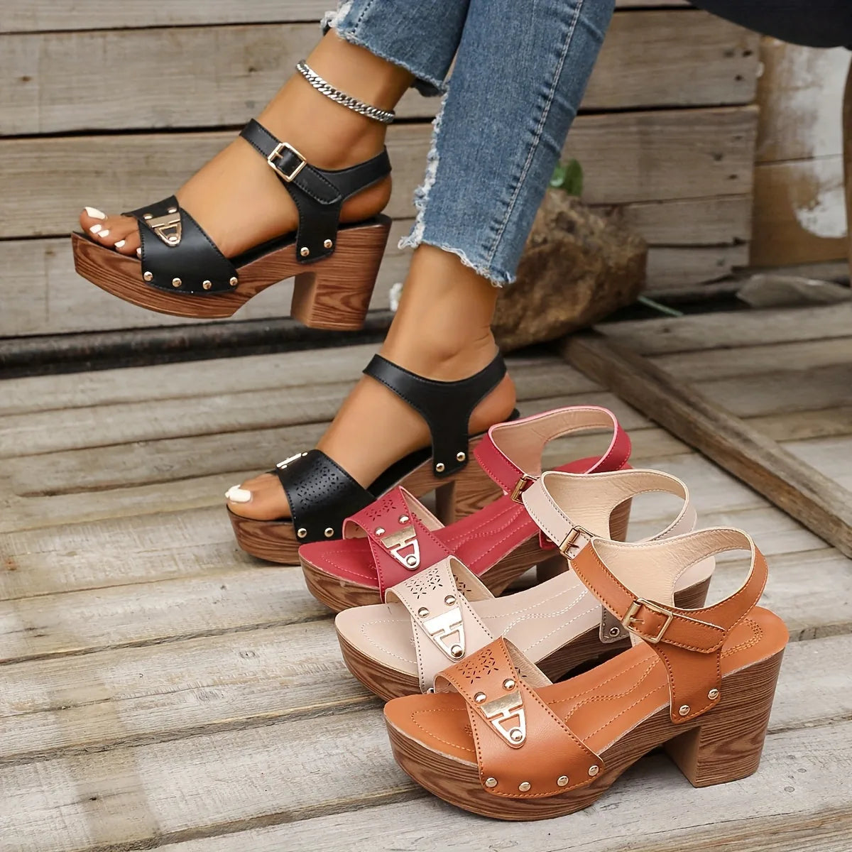 Beatrice | Studded Platform Wedge Sandals