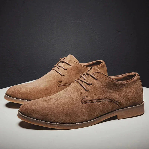 Brown Men's Suede Oxford Shoes — Levi Cushioned Lace-Up Derby Style - Pair Side Studio