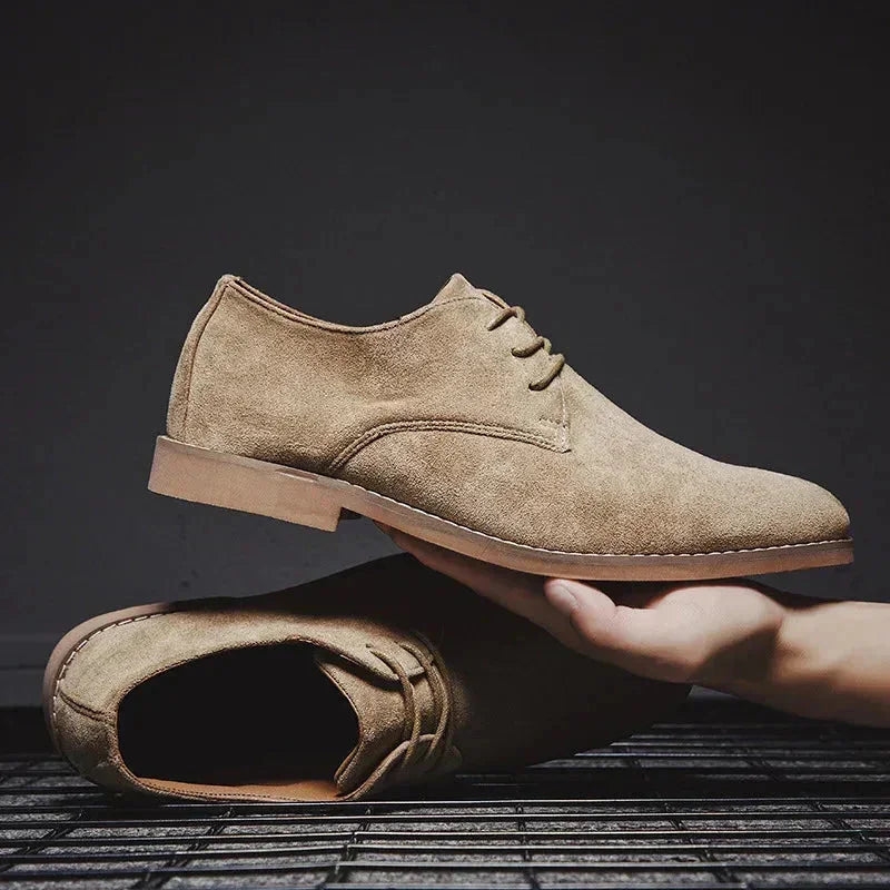 Khaki Men's Suede Oxford Shoes — Levi Cushioned Lace-Up Derby Style - Held Hand Tan