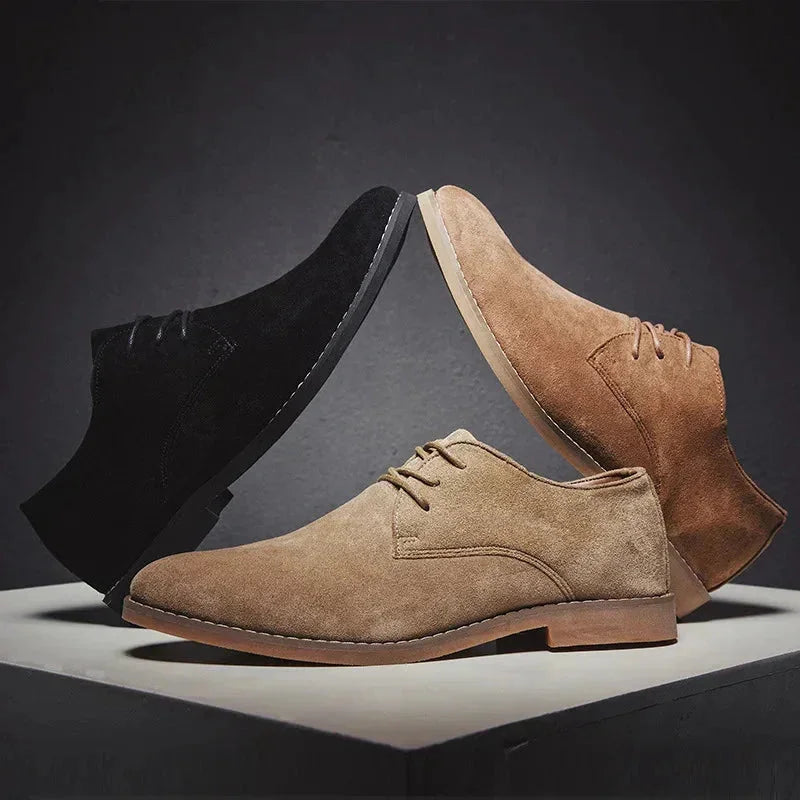 Khaki Men's Suede Oxford Shoes — Levi Cushioned Lace-Up Derby Style - Three Color Stack