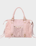 Light Pink Women's Pink Suede Satchel Handbag with Fringe Detail — Sable
