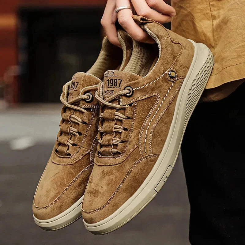 Brown Men's Walking Sneakers Suede Low-Top — Emmett Cushioned Lace-Up Casual - Held Pair